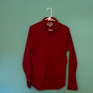 Express Fitted Dark Red Button Up